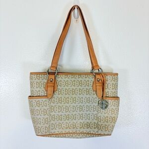 Giani Bernini Tan Monogram Tote Bag Shoulder Purse Logo Charm